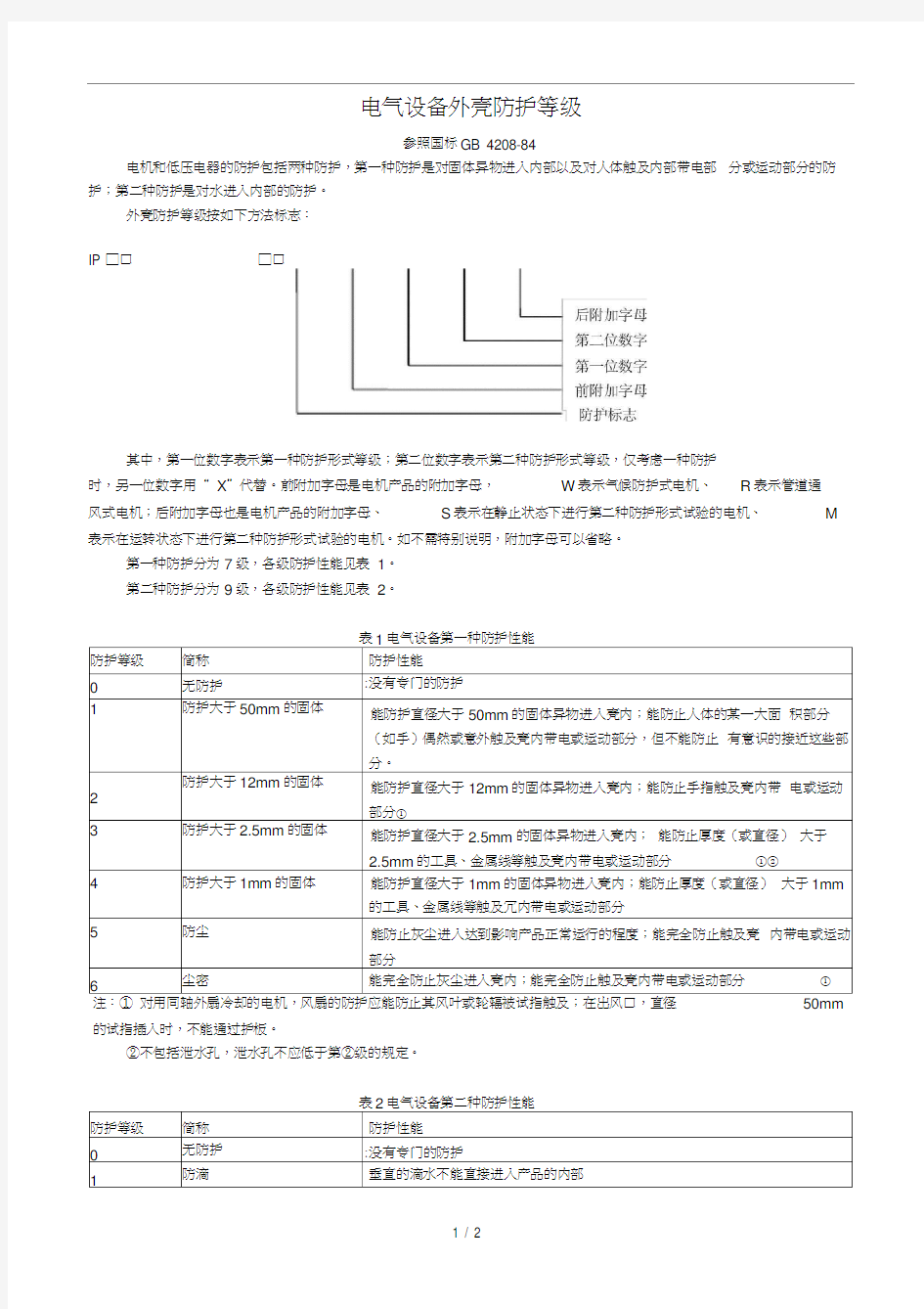 电气设备外壳防护等级