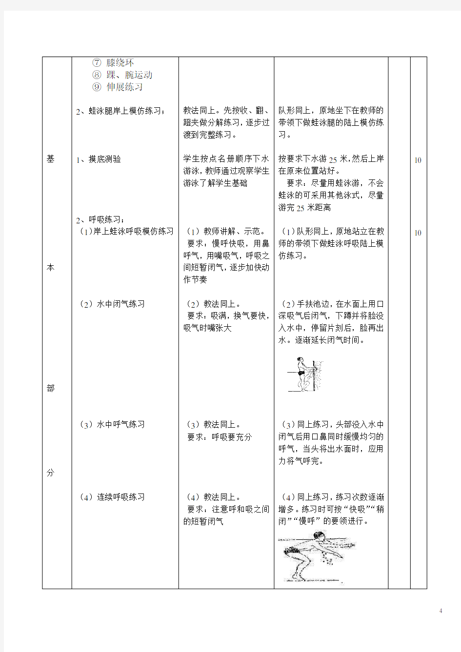 体育与健康人教四年级全一册游泳课教学教案