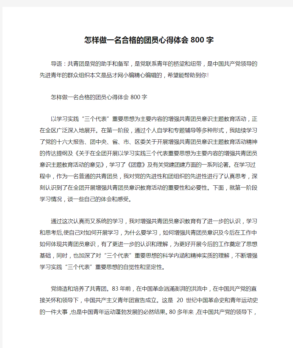 怎样做一名合格的团员心得体会800字