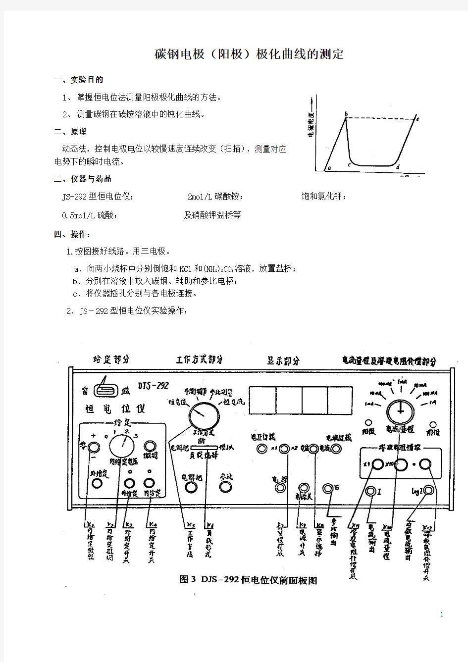 碳钢电极(阳极)极化曲线的测定概要