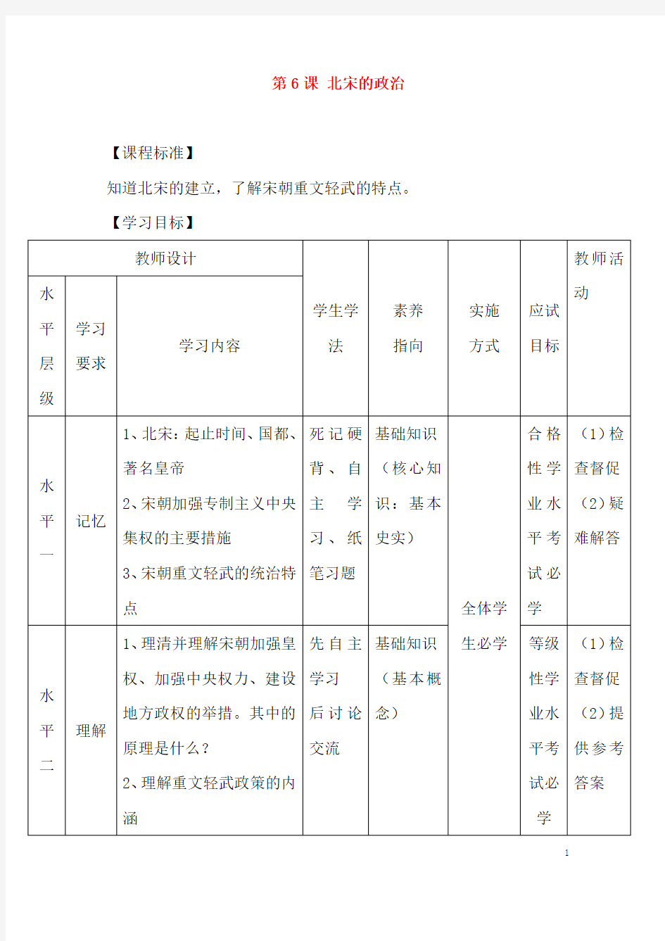 (名师整理)历史七年级下册《第6课 北宋的政治》优秀教案