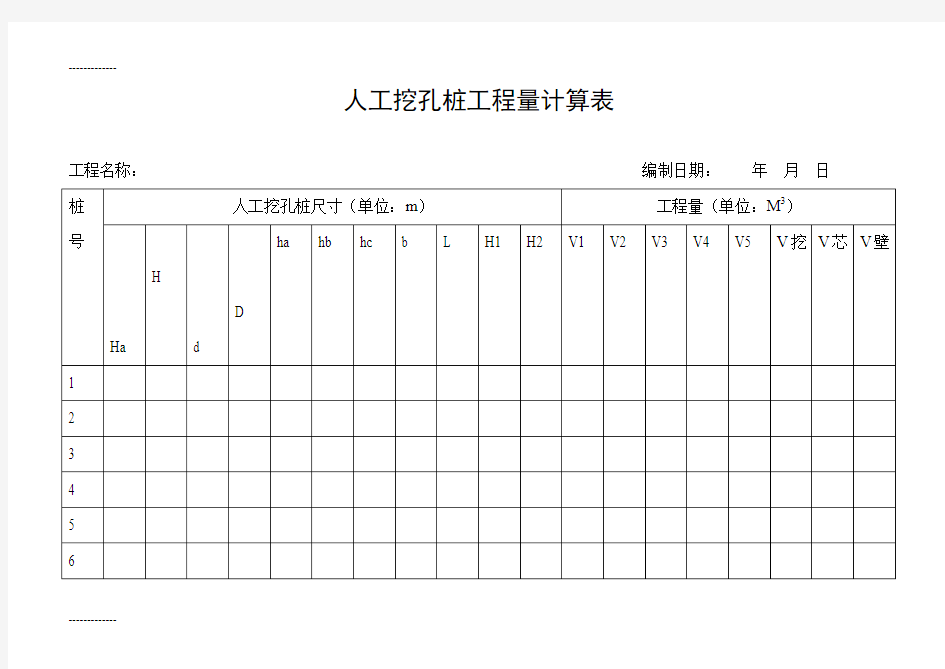 (整理)人工挖孔桩工程量计算表及计算公式