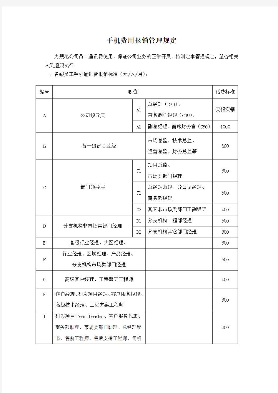 手机费用报销管理规定