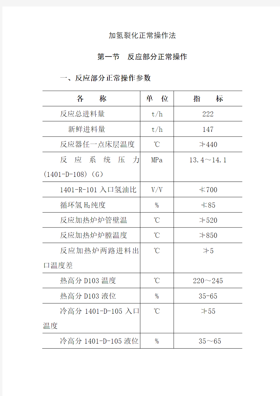 加氢裂化正常操作法