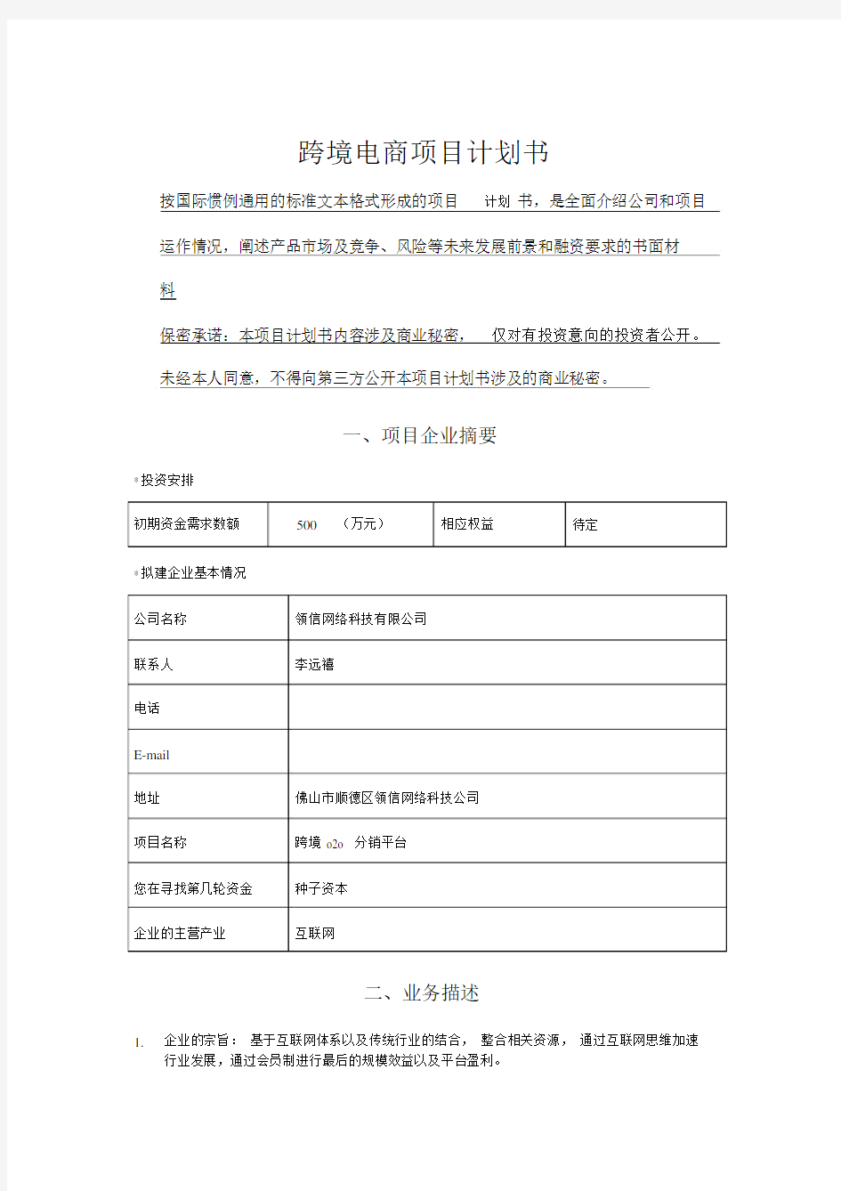 跨境电商项目计划规划方案书.docx