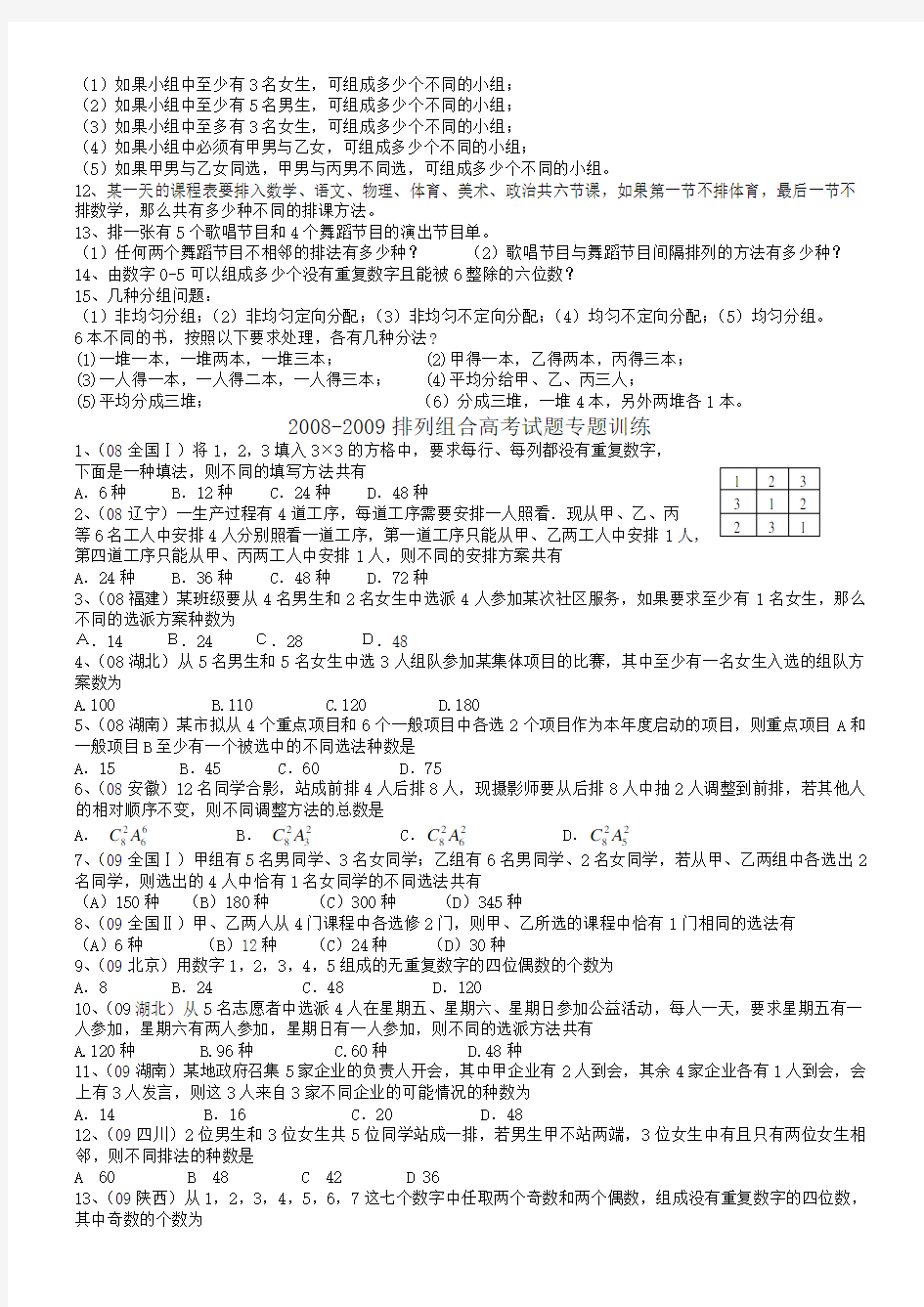 排列组合基础知识复习