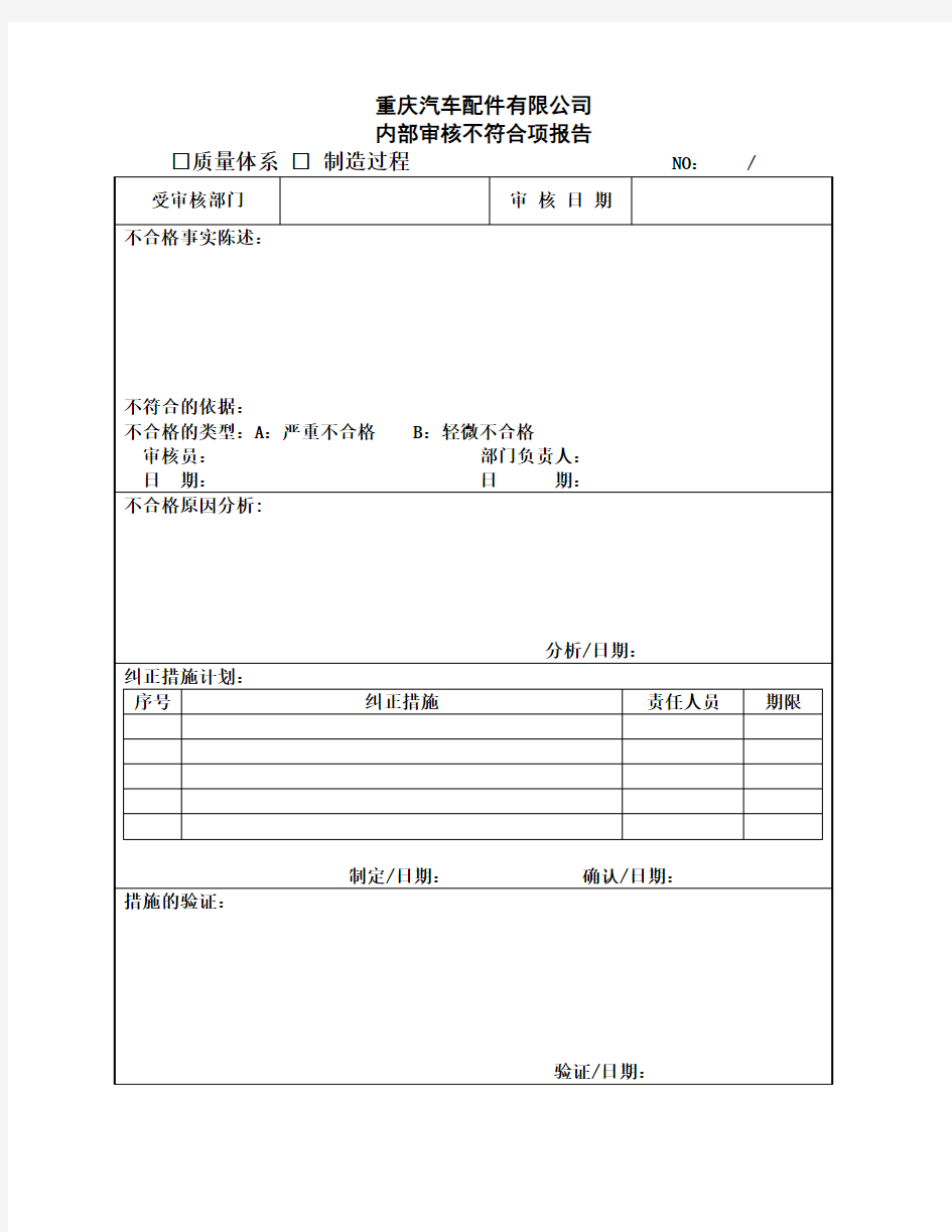 不符合项报告-格式