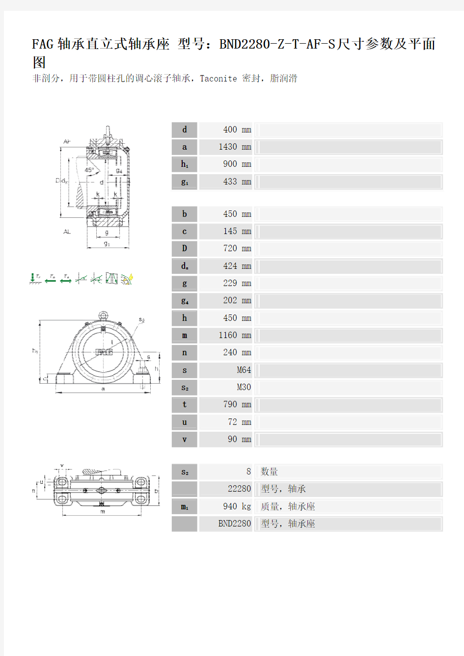 轴承FAG轴承直立式轴承座 BND2280-Z-T-AF-S尺寸参数