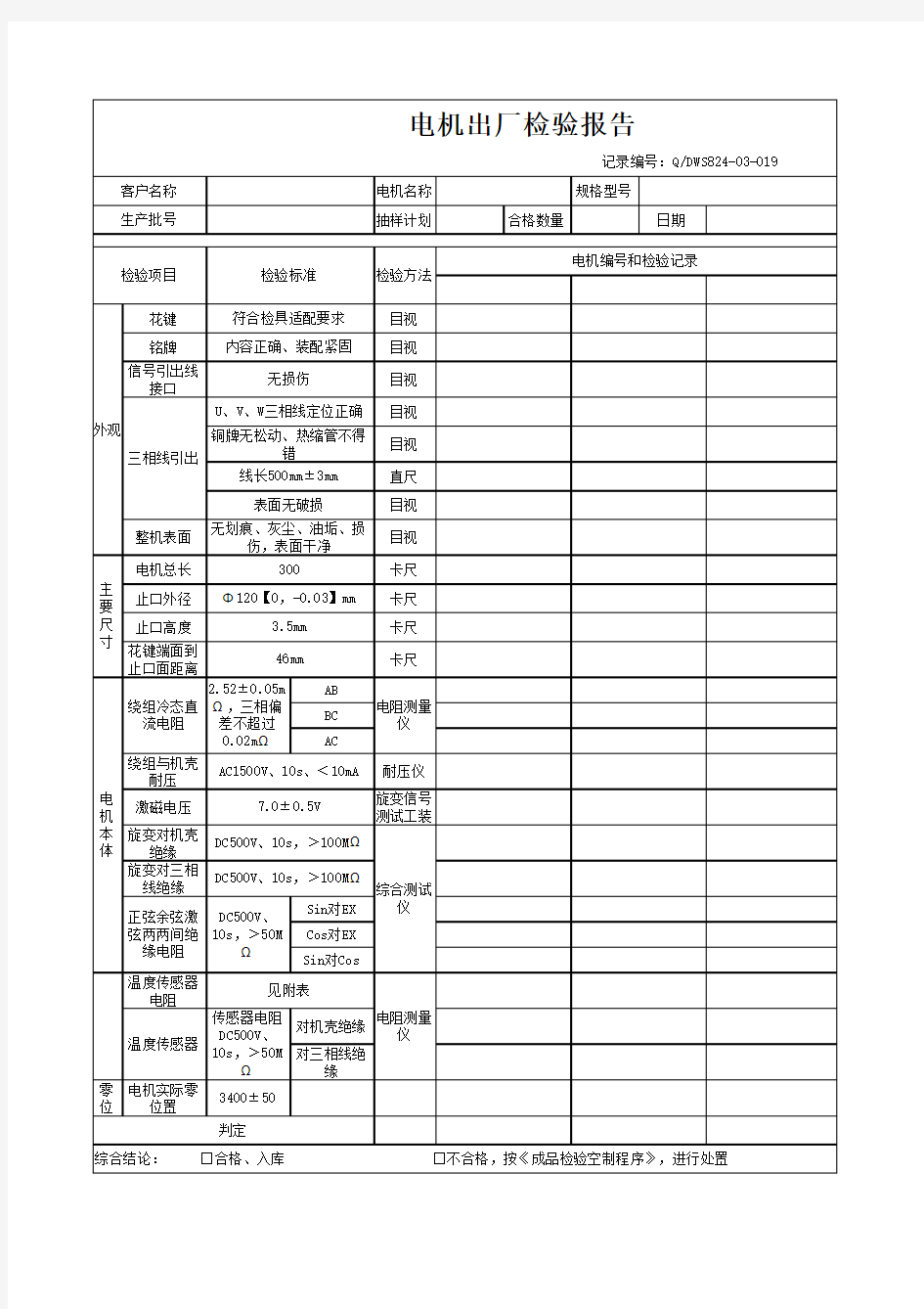 电机出厂检验报告