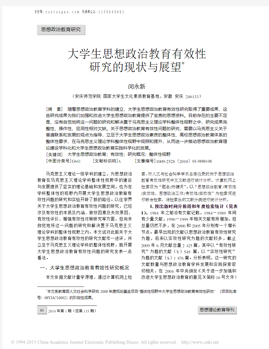 云投稿：大学生思想政治教育有效性研究的现状与展望