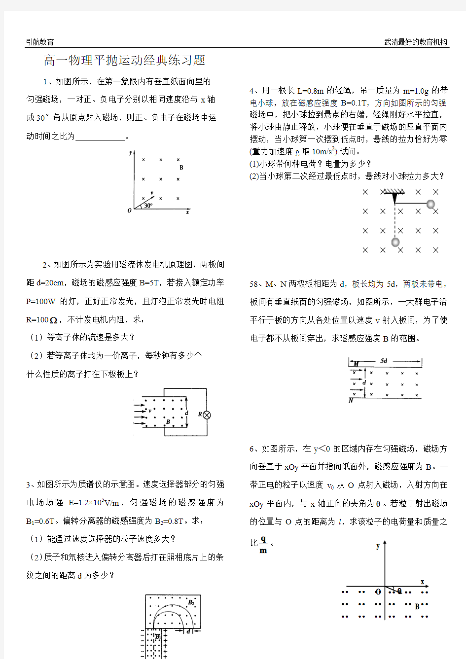 高一物理平抛运动经典练习题