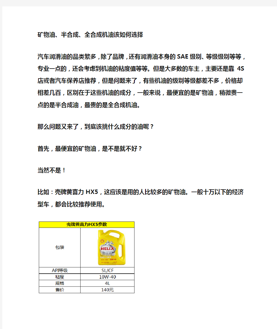 全合成机油、半合成机油与矿物油的区别