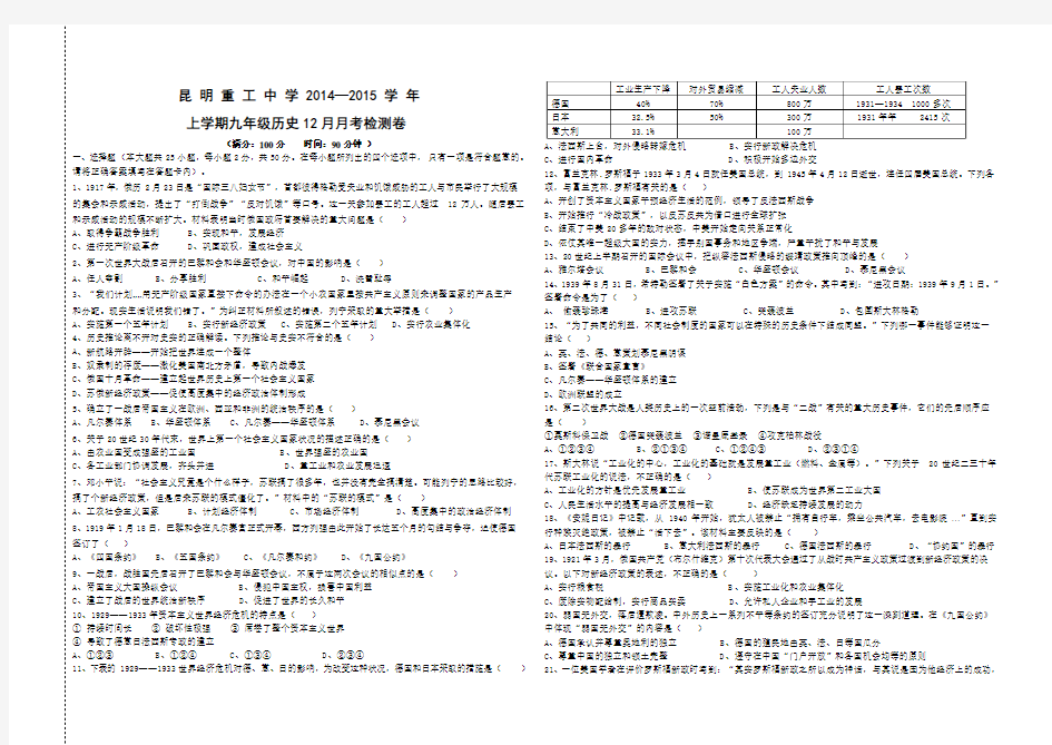 王永亮2014—2015年12月月考历史试卷