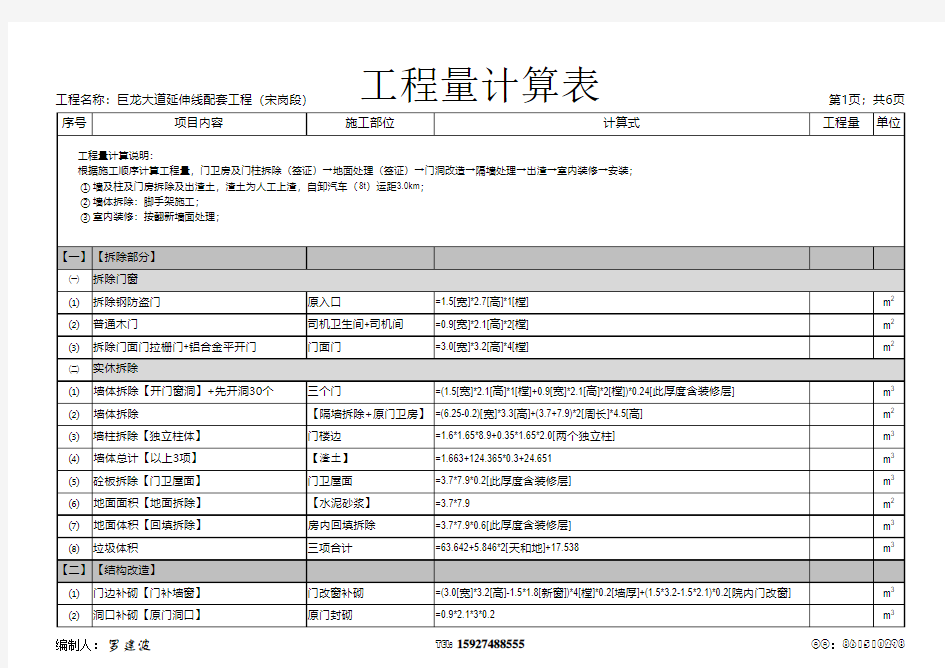 【工程量计算式】模板