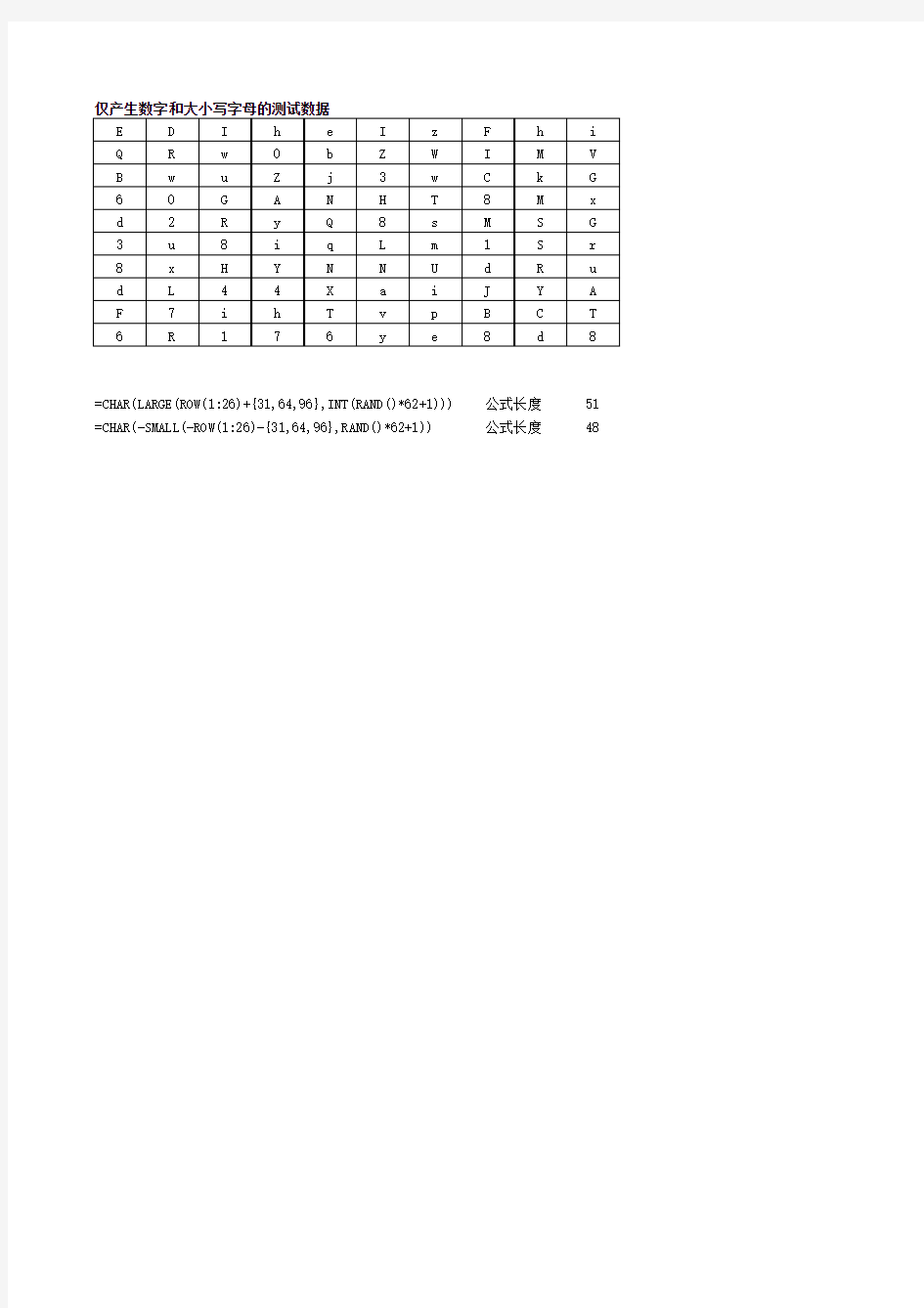 excel随机函数仅生成数字和字母