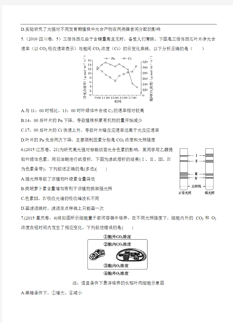 2017版生物三年高考两年模拟：专题(6)光合作用(含答案)