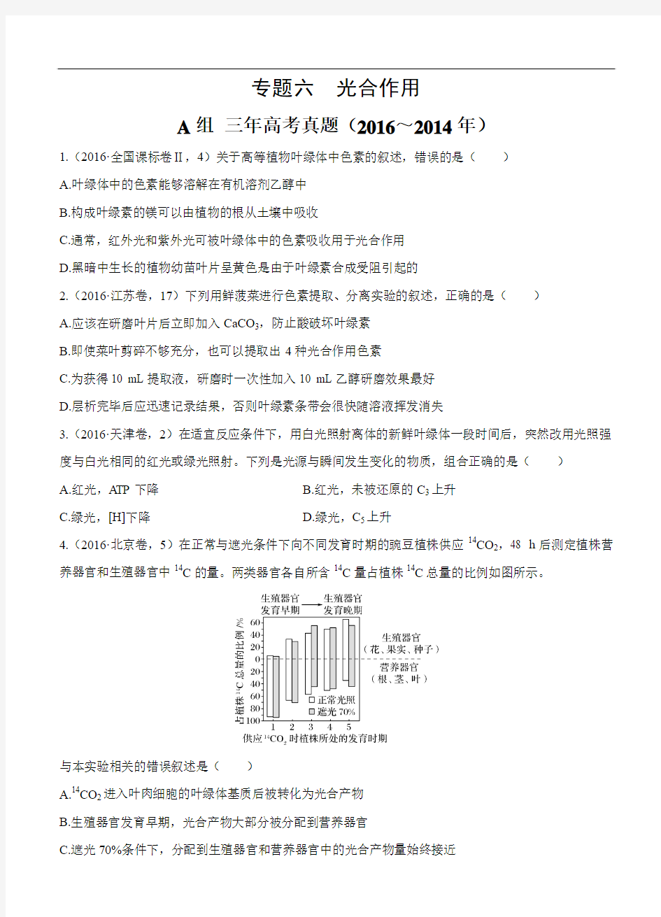 2017版生物三年高考两年模拟：专题(6)光合作用(含答案)