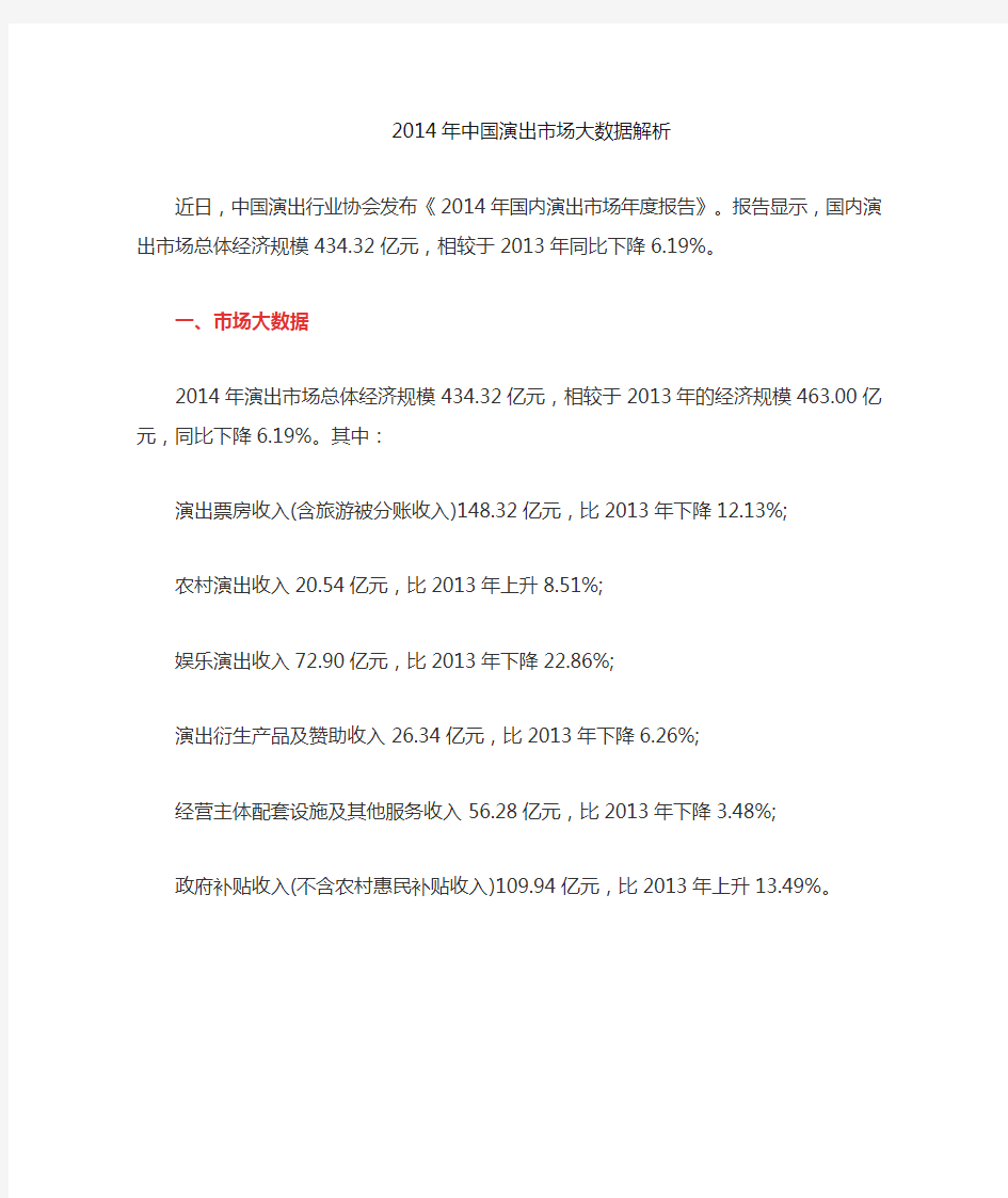 中国演出市场大数据解析