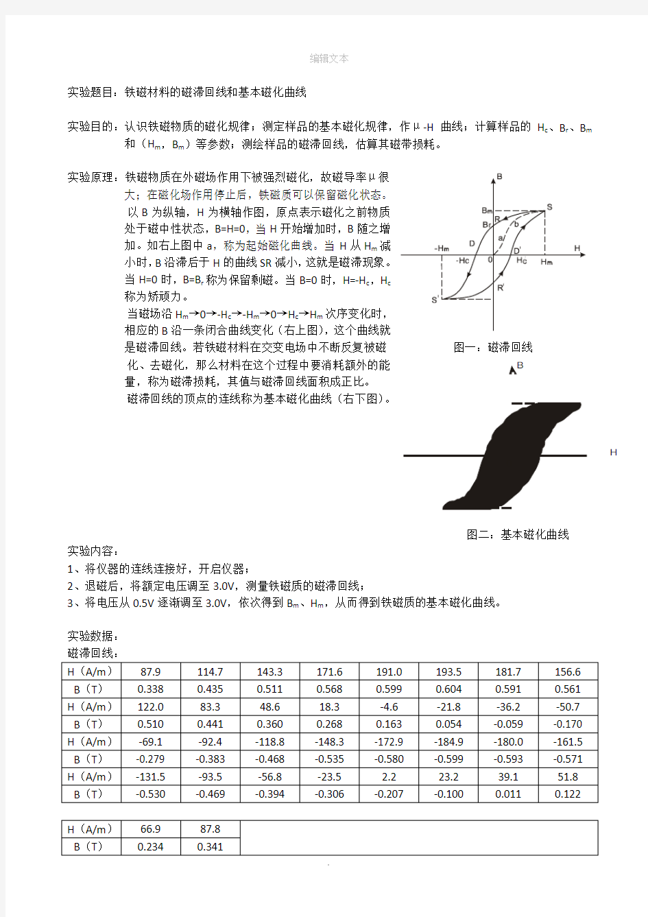 铁磁材料的磁滞回线和基本磁化曲线实验报告