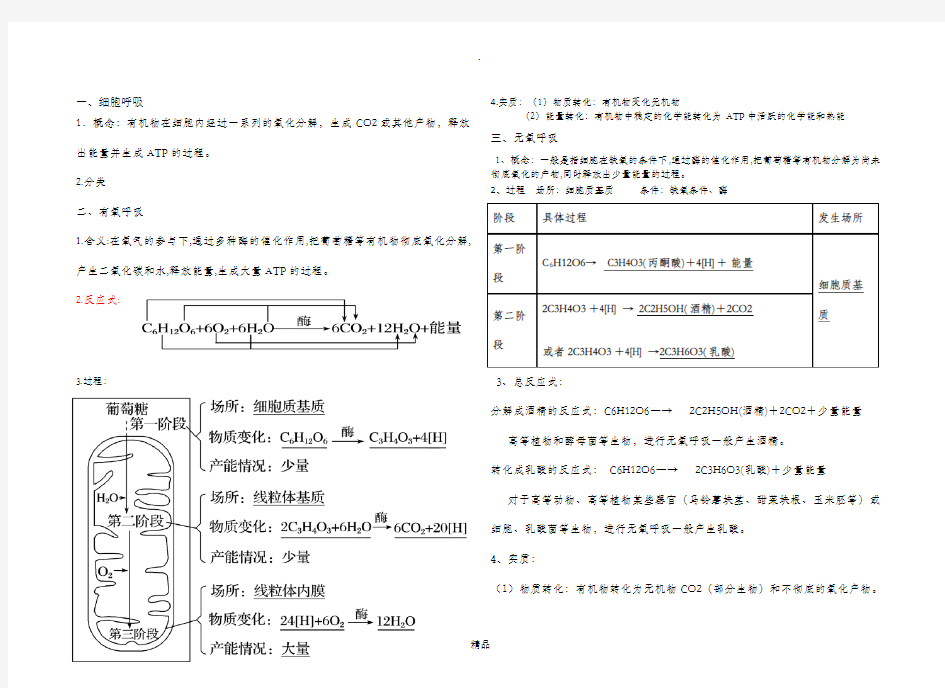 细胞呼吸知识点总结