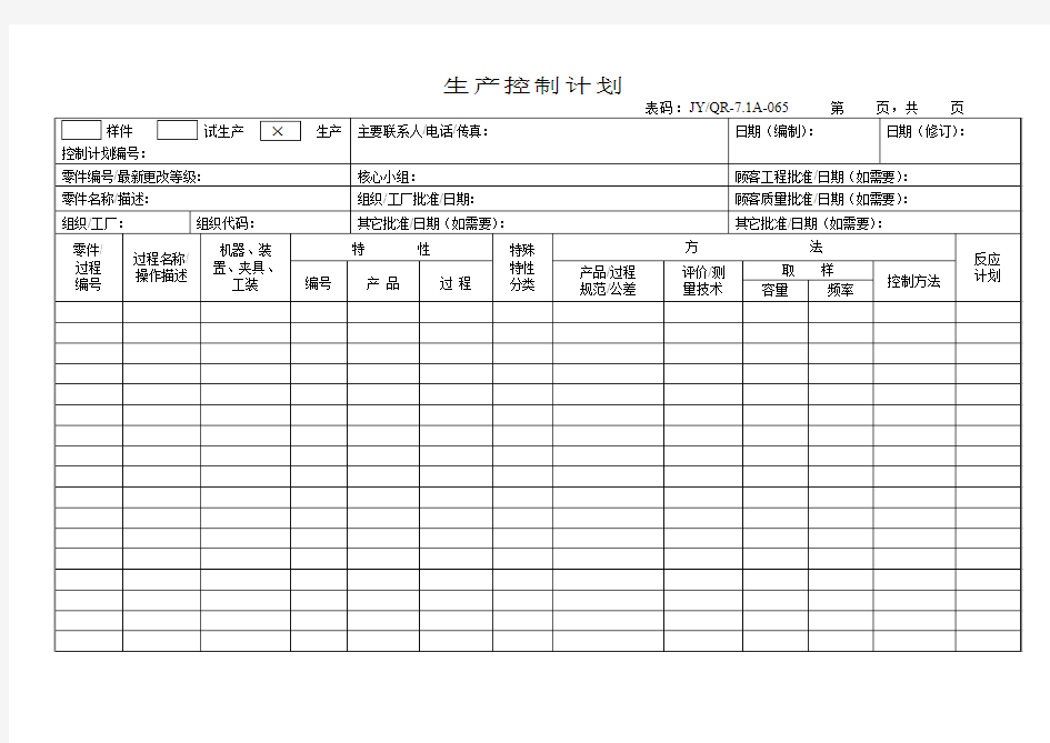 新产品开发生产控制计划