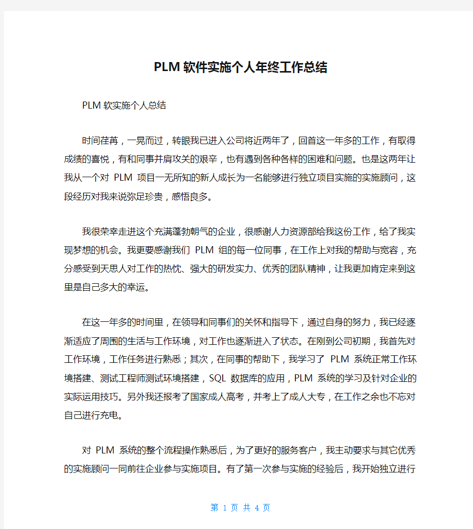 PLM软件实施个人年终工作总结