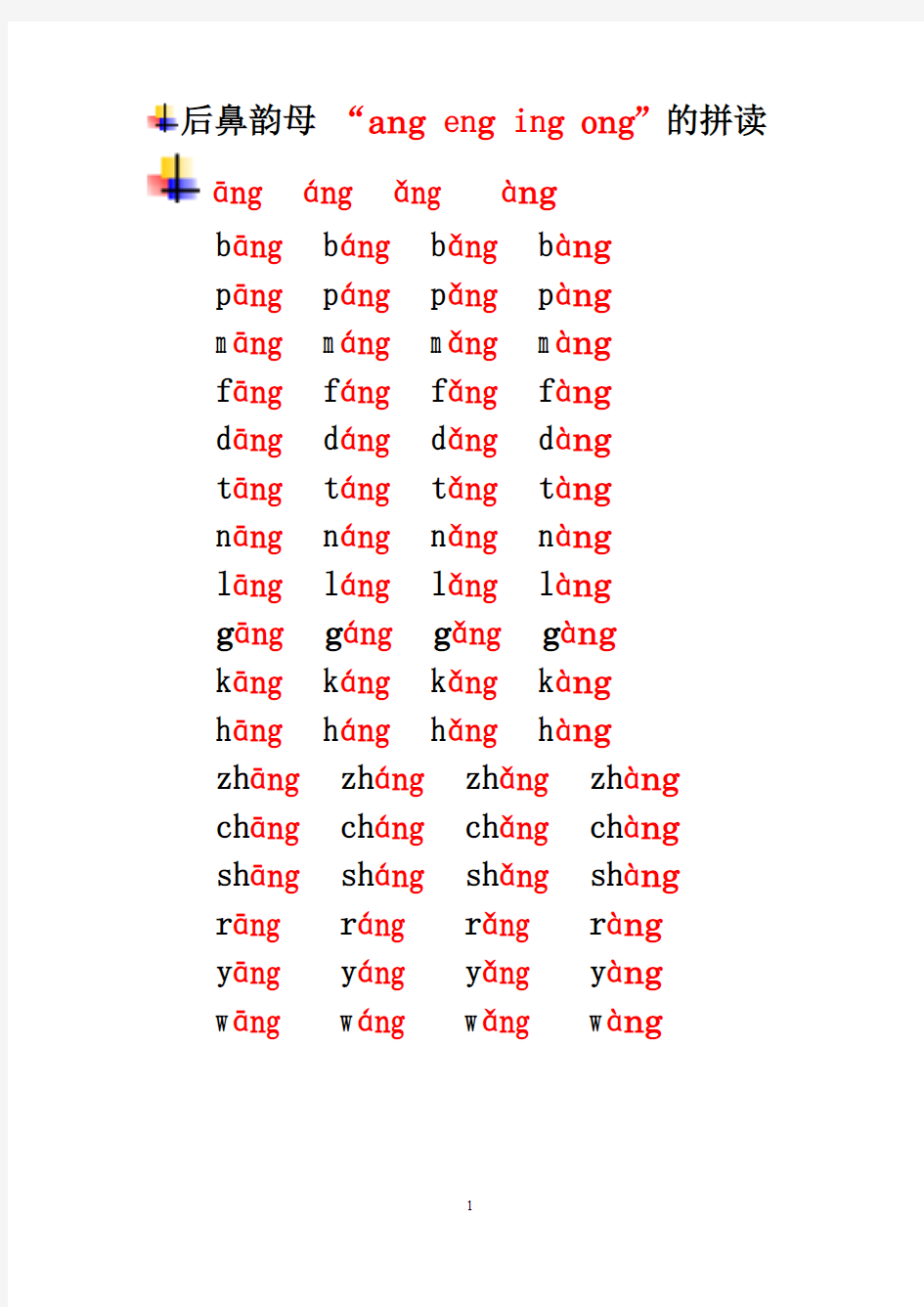 后鼻韵母ang eng ing ong的拼读