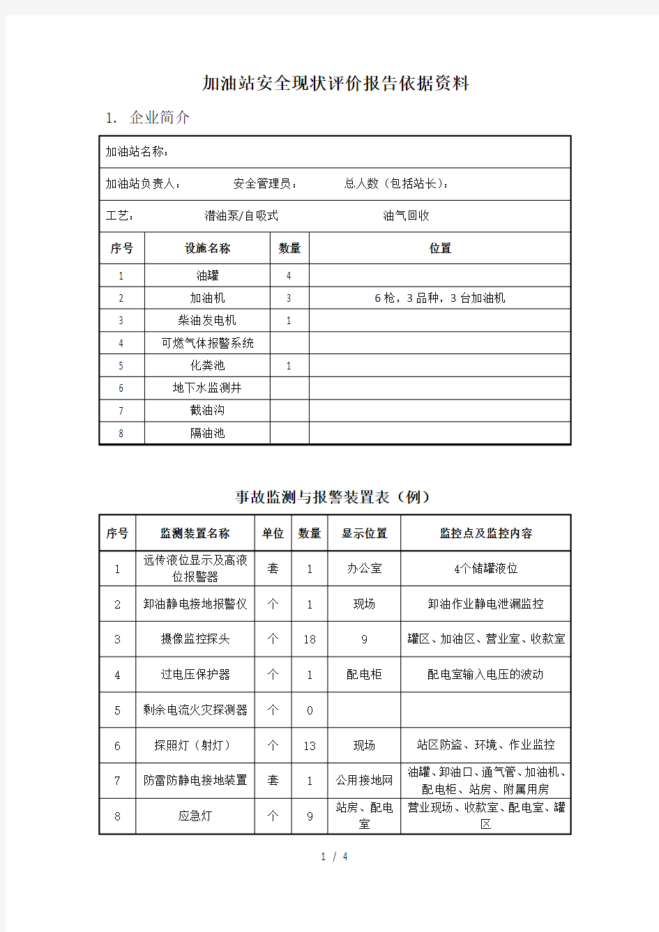 加油站突发环境事件应急预案所需资料