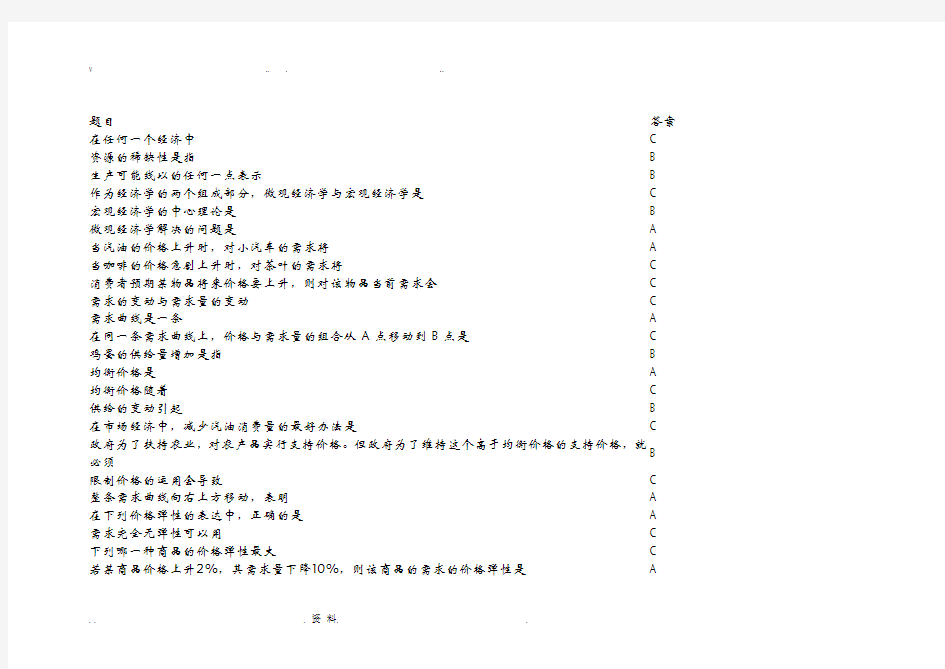 西方经济学试题答案