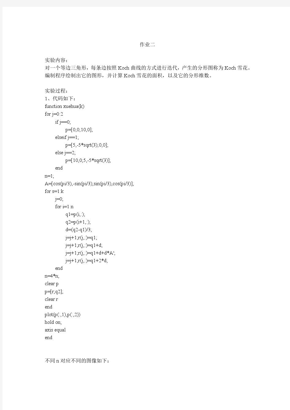 数学实验  matlab Koch雪花