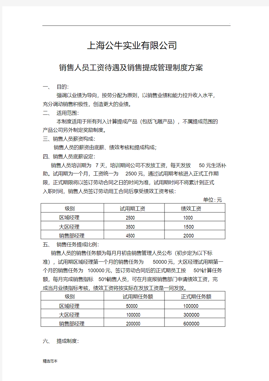 最新销售人员工资待遇及销售提成制度方案