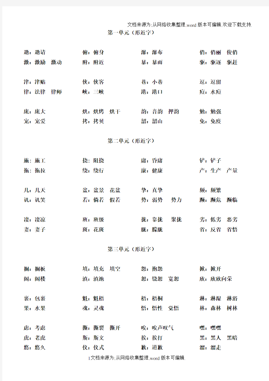 六年级上册形近字汇总(供参考)