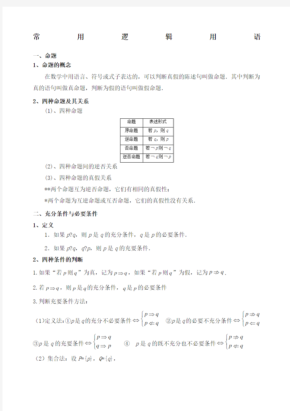 常用逻辑用语知识点总结18163