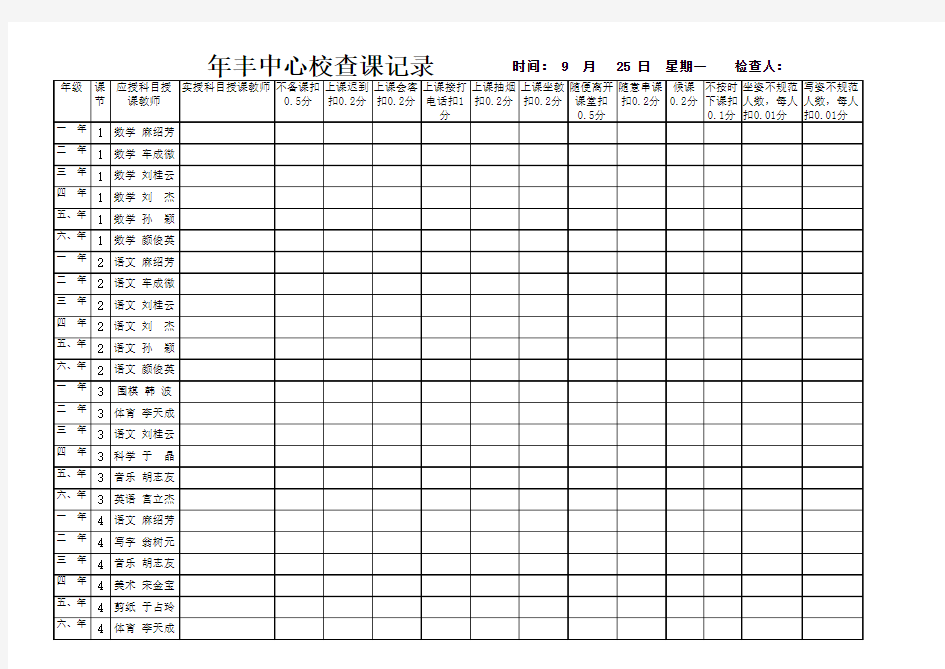 查课记录单(单周)