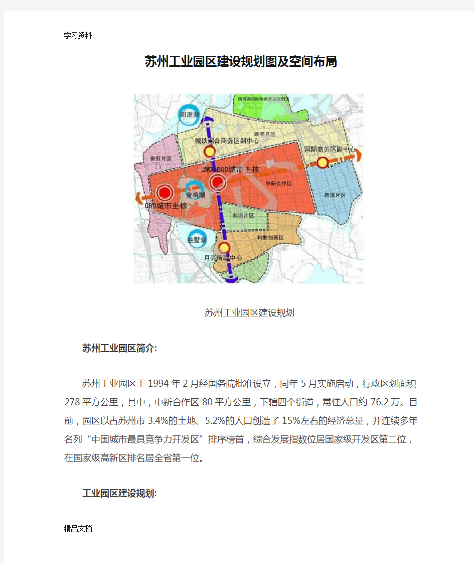 最新苏州工业园区建设规划图及空间布局资料