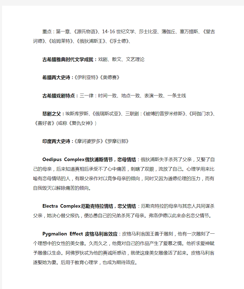 外国文学史复习资料 自己总结