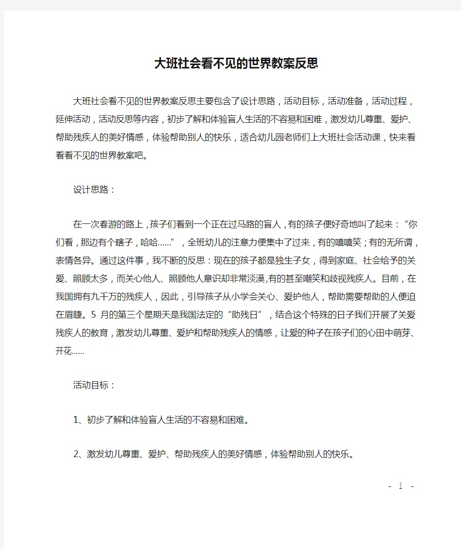 大班社会看不见的世界教案反思