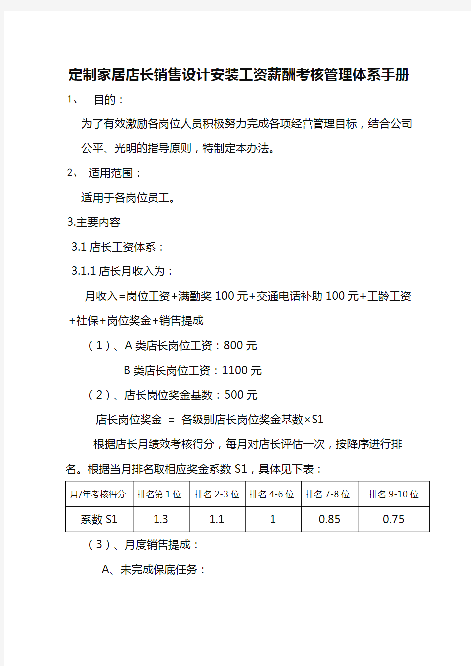 定制家居店长销售设计安装工资薪酬考核管理体系手册29页