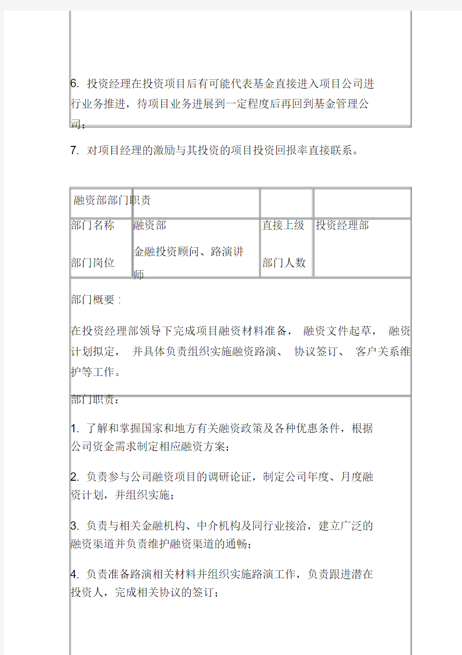 私募股权投资基金管理公司部门划分与职责