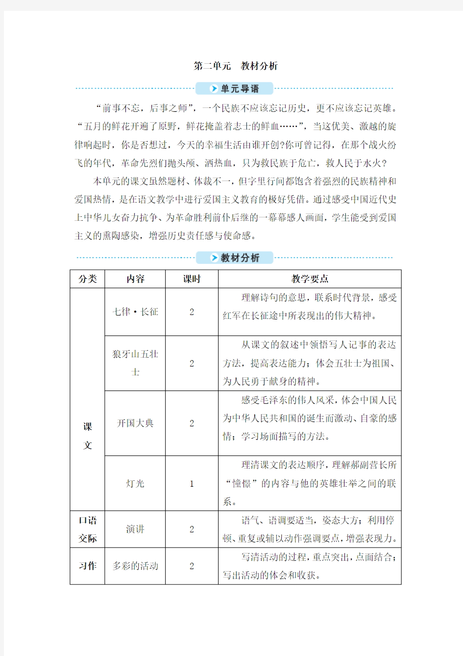 部编版六年级语文上册第二单元教材分析