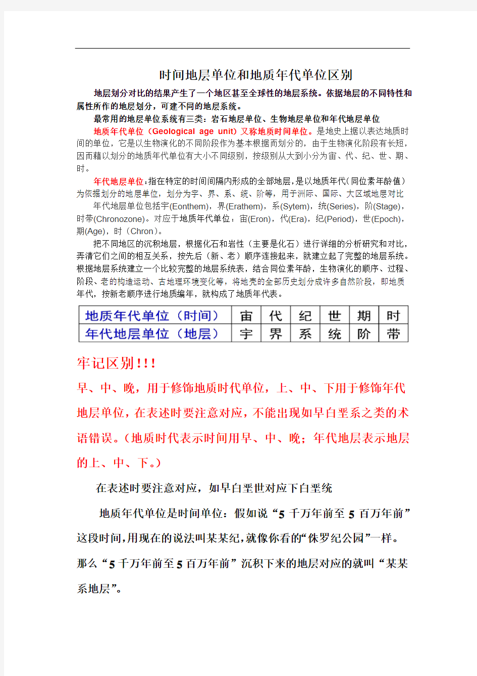 时间地层单位和地质年代单位区别