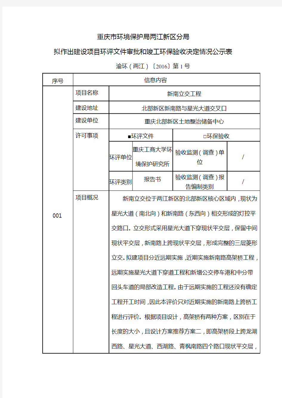 重庆市环境保护局两江新区分局