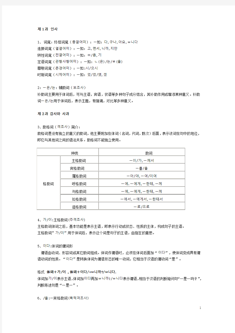 最新韩语语法大全