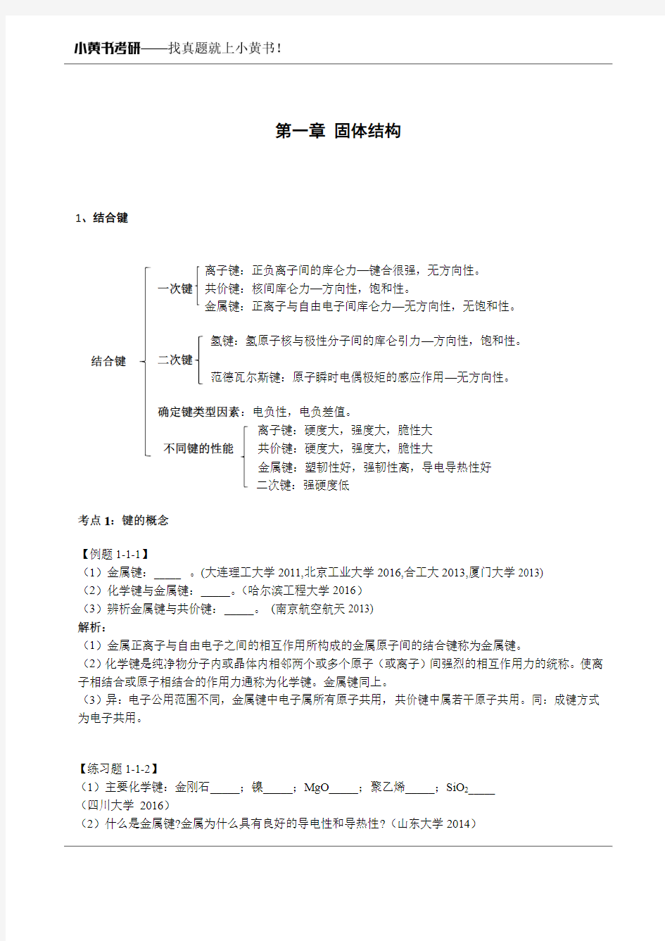 材料科学基础考研讲义 第一章 固体结构