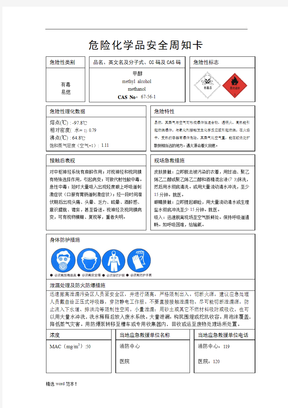 危险化学品安全周知卡最新版