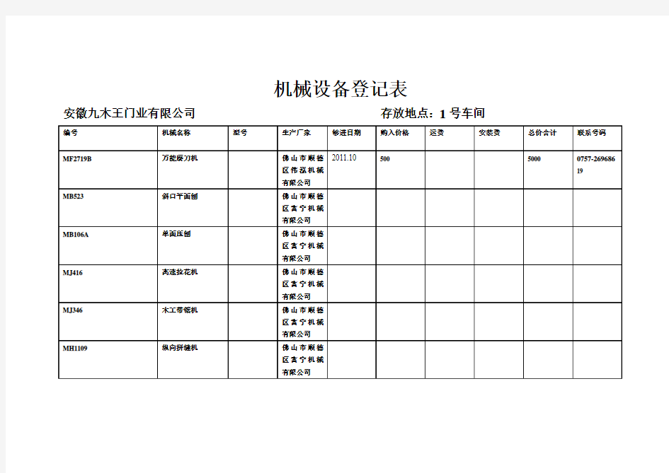 机械设备登记表1