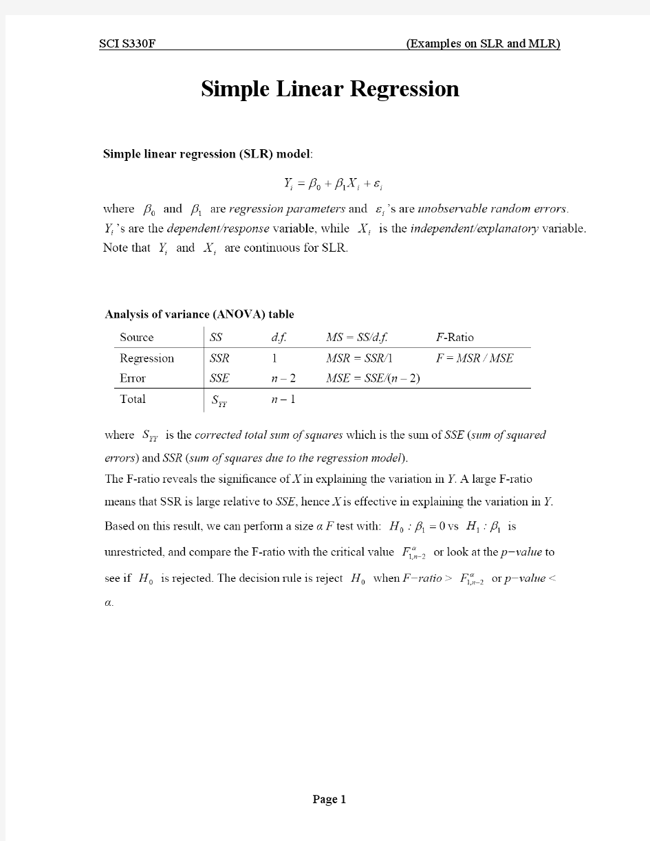 Examples on Simple and Multiple Linear Regression