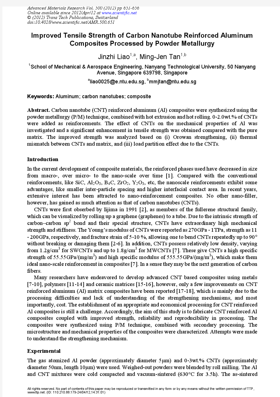 8 Improved Tensile Strength of Al-CNT Composites Processed by Powder Metallurgy
