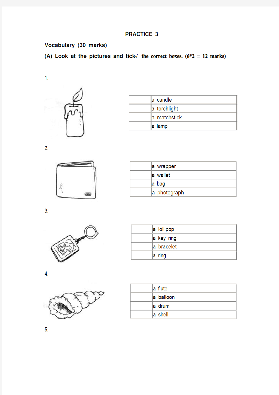 新加坡小学英语试卷一年级PRACTICE 3