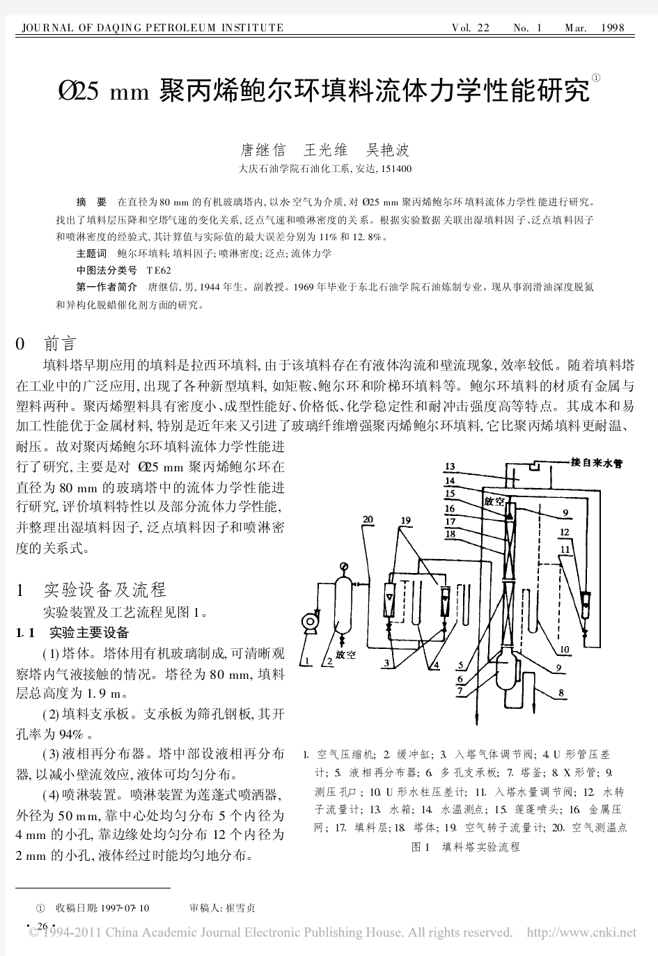 _25mm聚丙烯鲍尔环填料流体力学性能研究